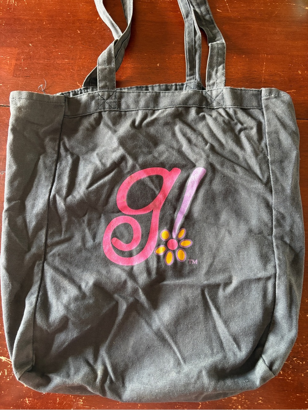Vintage American Girl Black Canvas Tote Bag with Pink 'g!' Logo